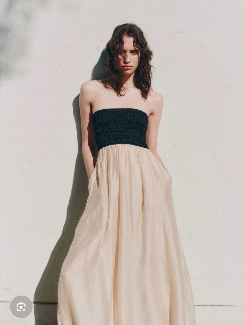 NWOT Nude Lucy Black Smocked Bodice Cream Maxi Skirt